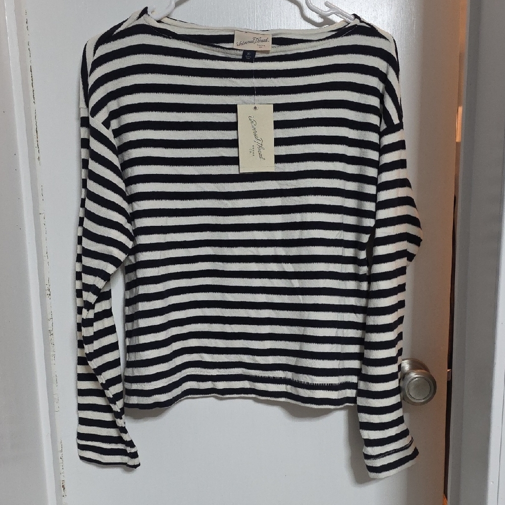 Universal Thread Navy and Cream Striped Top
